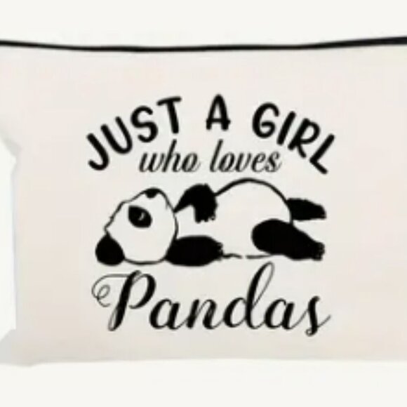 Cute Panda with Lettering Cosmetics Case Travel Bag with Zipper Pouch - Picture 3 of 5